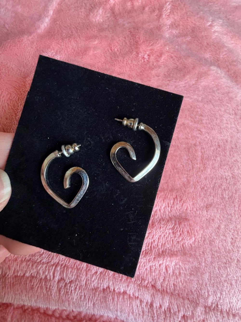 Silver Heart Hoop Stud Earrings - Women's Jewelry